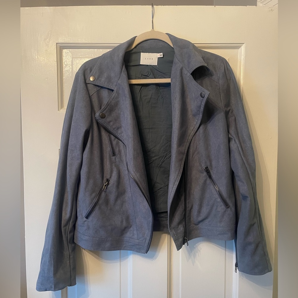 Women’s Lush size medium jacket - blue suede jacket similar to leather style.